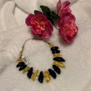 Gold-Tone Necklace with Black and Yellow Resin Accents